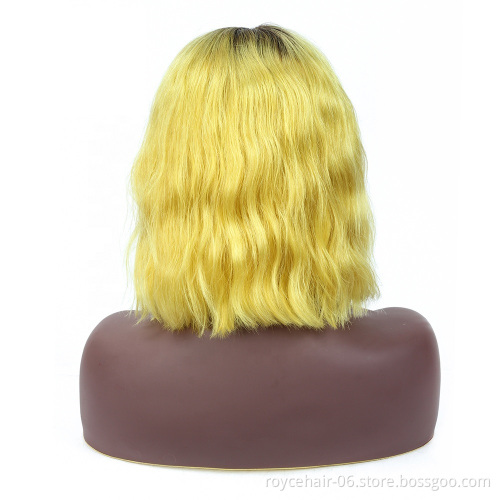 Wholesale 10A Raw Burmese Vrigin Human Hair Body Wave Curly Blunt Cut Ombre Yellow Colored Lace Front Bob Wig